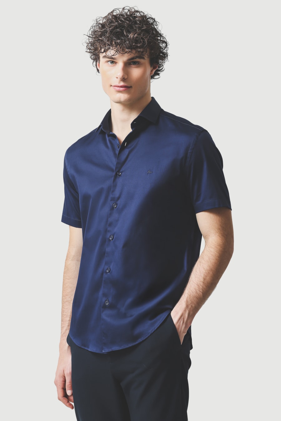 Camisa Manga Curta Slim Cetim St Hudson 2 Marinho — foto 1 de 6