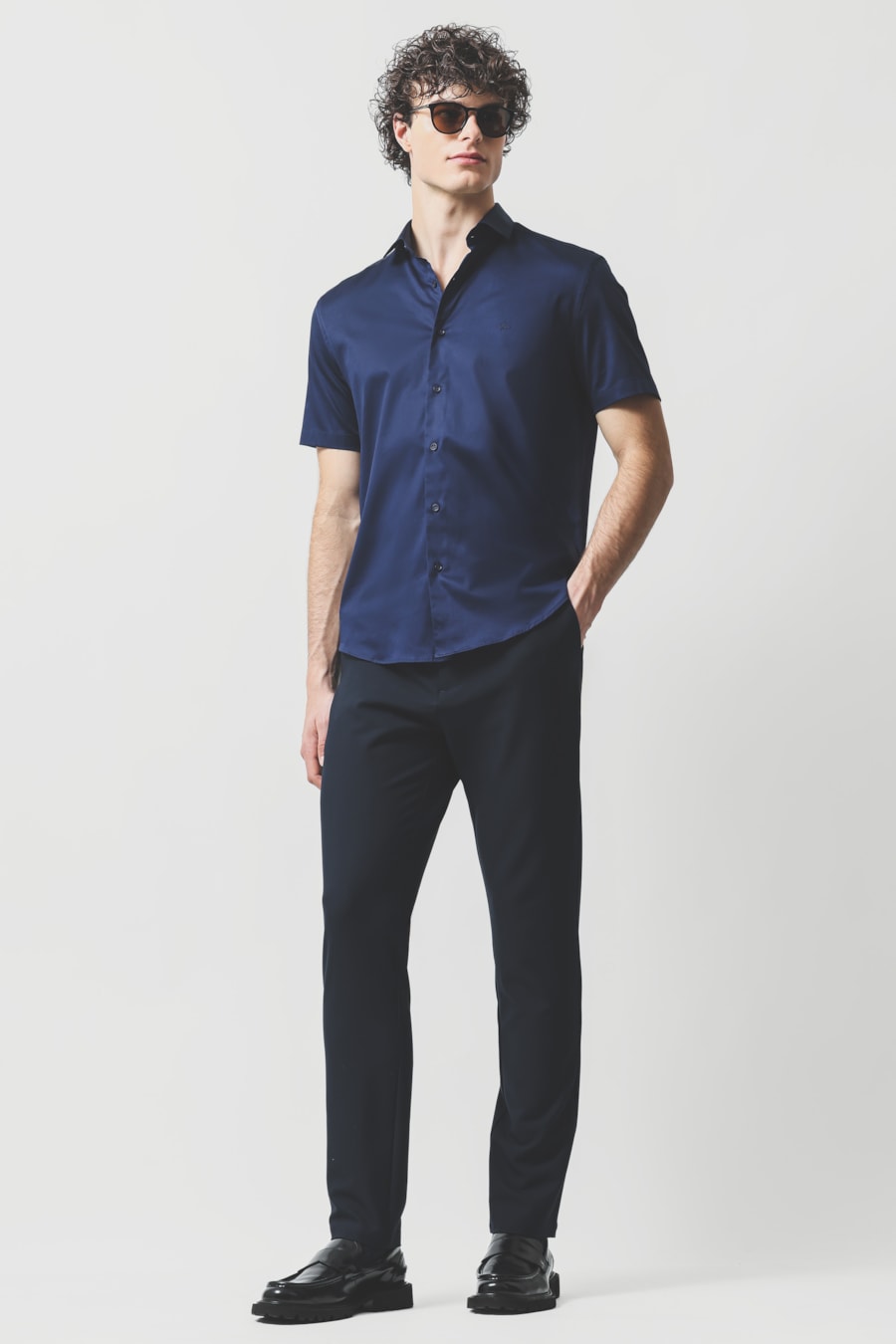 Camisa Manga Curta Slim Cetim St Hudson 2 Marinho — foto 2 de 6
