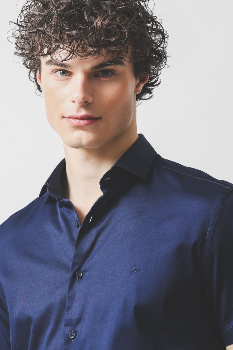 Camisa Manga Curta Slim Cetim St Hudson 2 Marinho — foto 3 de 6