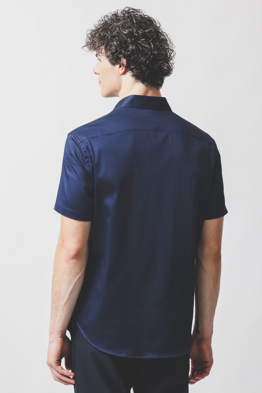 Camisa Manga Curta Slim Cetim St Hudson 2 Marinho — foto 4 de 6