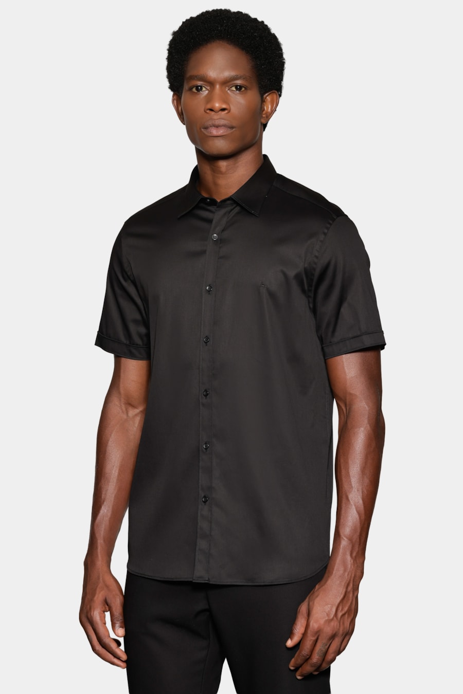 Camisa Manga Curta Slim Cetim St Hudson 2 Preto — foto 1 de 6