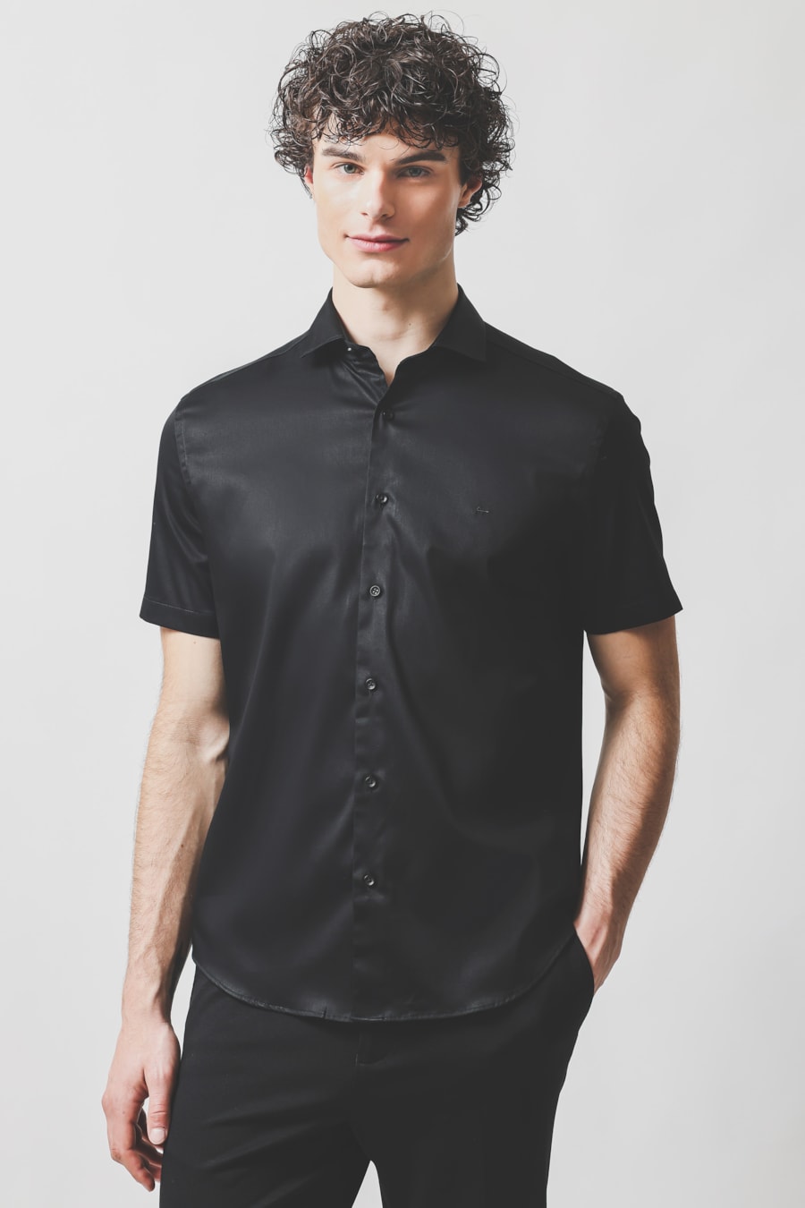 Camisa Manga Curta Slim Cetim St Hudson 2 Preto — foto 1 de 6