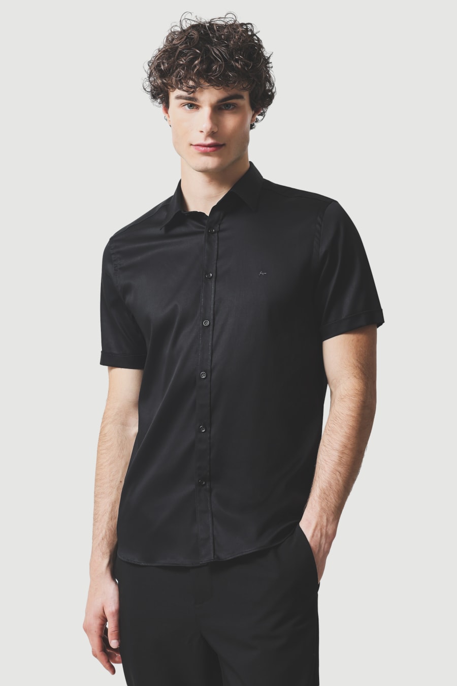 Camisa Manga Curta Slim Cetim St Hudson 2 Preto — foto 1 de 6