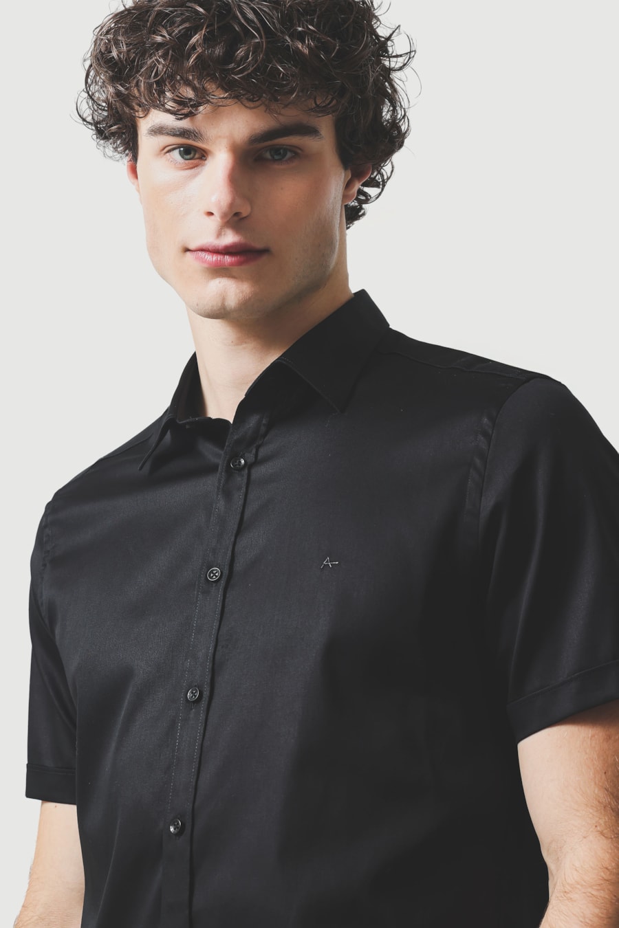 Camisa Manga Curta Slim Cetim St Hudson 2 Preto — foto 3 de 6