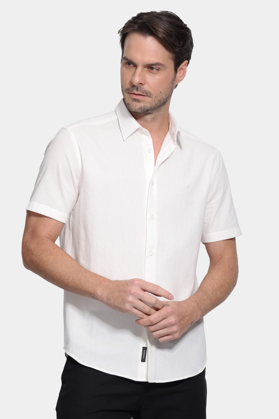 Camisa Manga Curta Slim Cotton Ocean Branco — foto 1 de 5