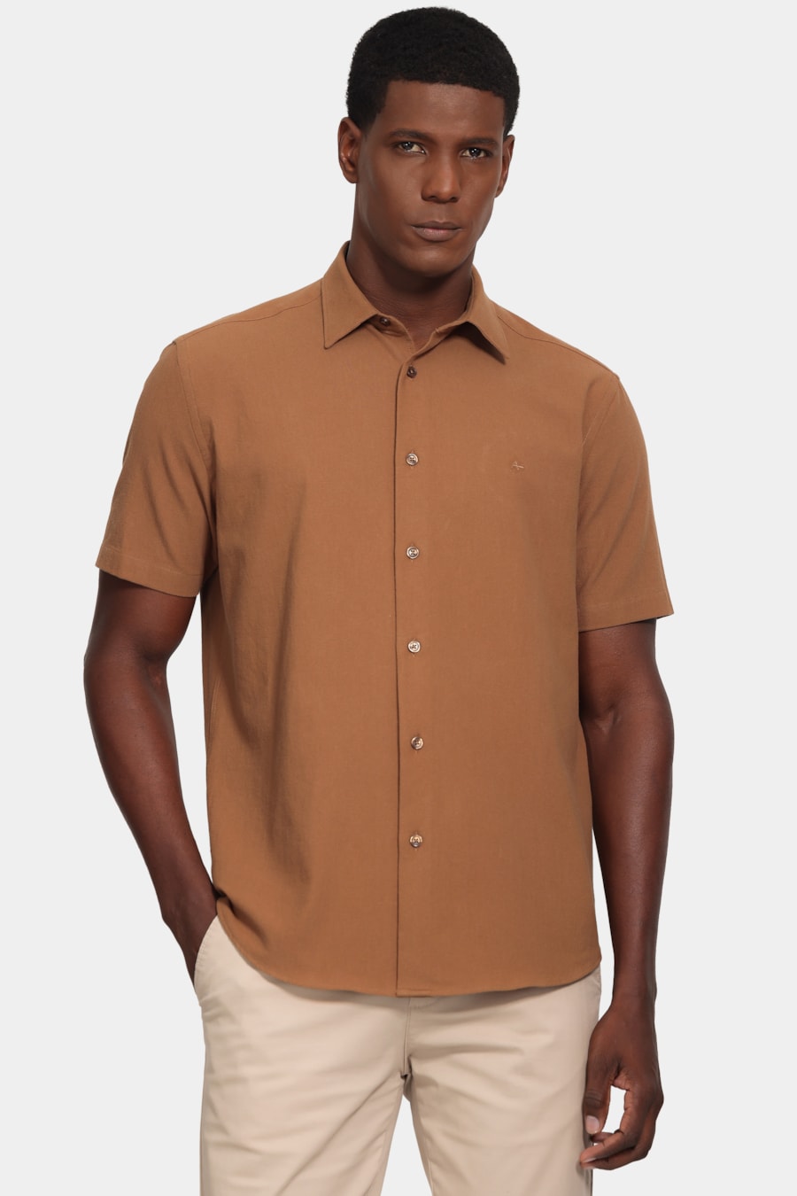 Camisa Manga Curta Slim Cotton Ocean Madeira — foto 1 de 6