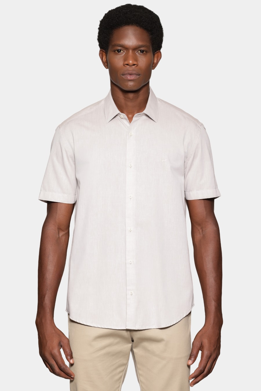 Camisa Manga Curta Slim em Algodao Willis Caqui — foto 1 de 6