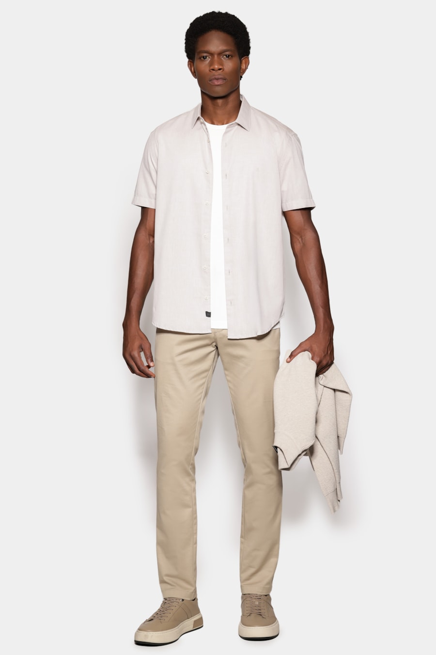 Camisa Manga Curta Slim em Algodao Willis Caqui — foto 2 de 6