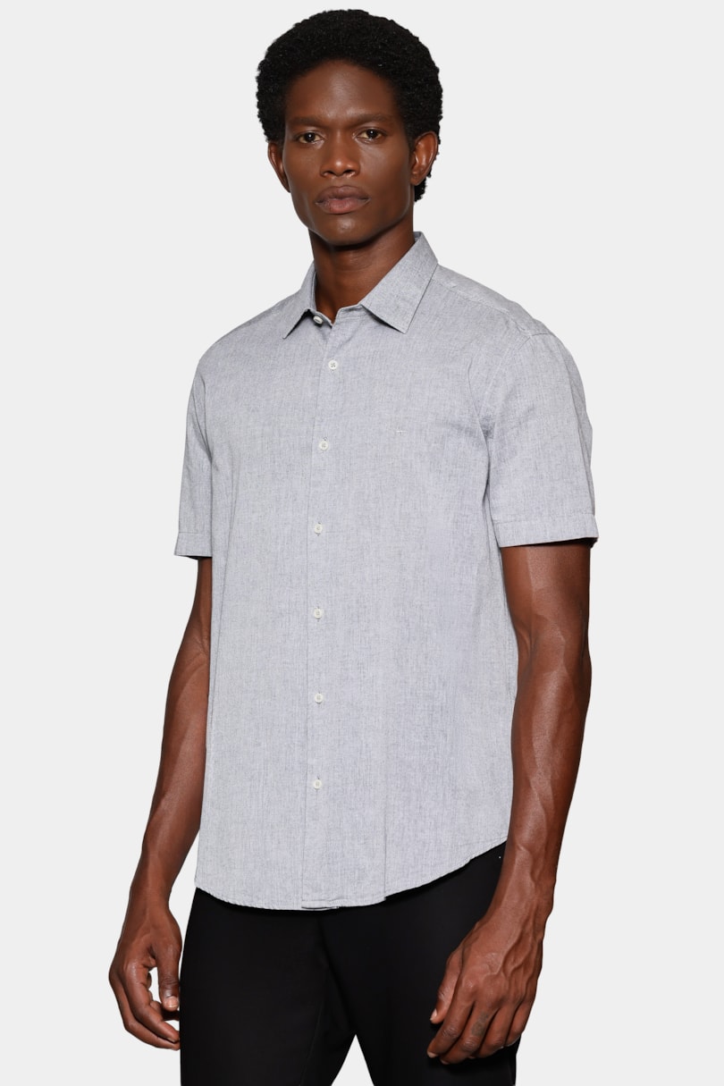 Camisa Manga Curta Slim em Algodao Willis Chumbo
