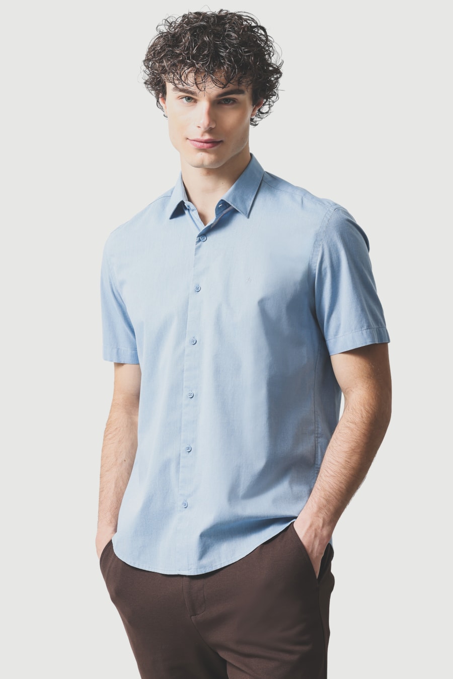 Camisa Manga Curta Slim Fil a Fil Antilia Azul Classico — foto 1 de 6