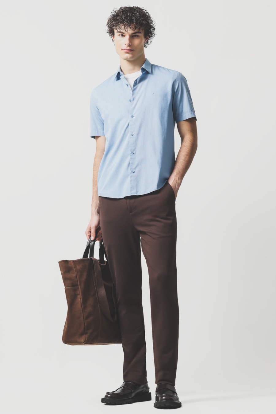Camisa Manga Curta Slim Fil a Fil Antilia Azul Classico — foto 2 de 6
