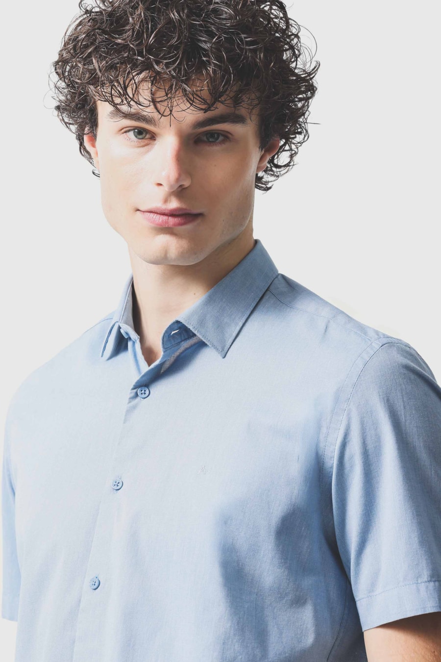 Camisa Manga Curta Slim Fil a Fil Antilia Azul Classico — foto 3 de 6