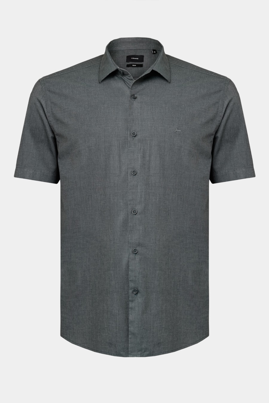 Camisa Manga Curta Slim Fil a Fil Antilia Verde Escuro — foto 5 de 6