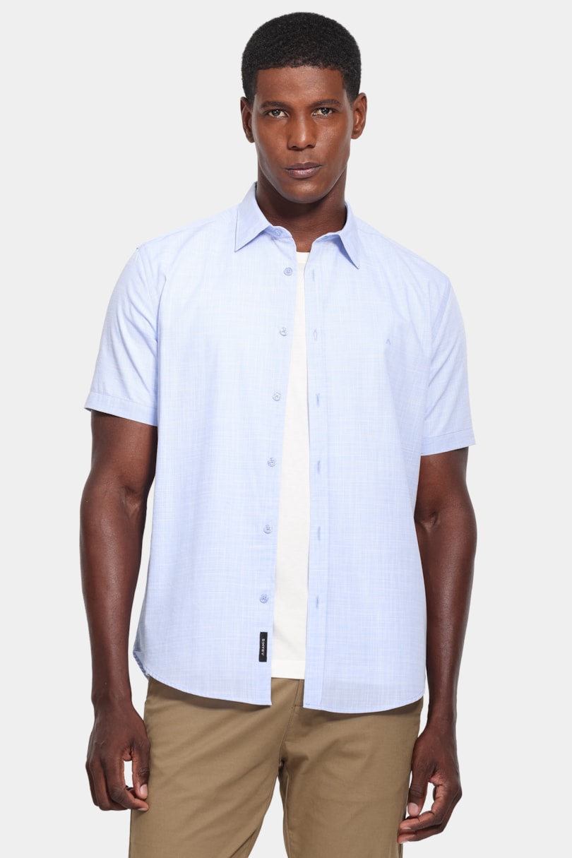 Camisa Manga Curta Slim Flame Bay Azul Claro