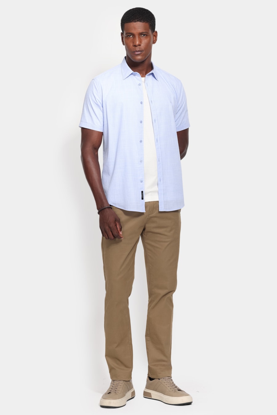 Camisa Manga Curta Slim Flame Bay Azul Claro — foto 2 de 6