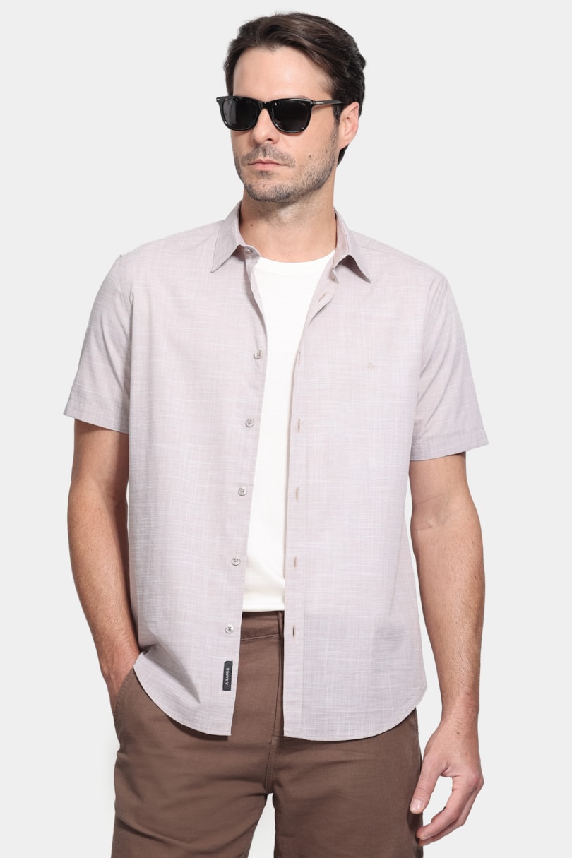 Camisa Manga Curta Slim Flame Bay Caqui