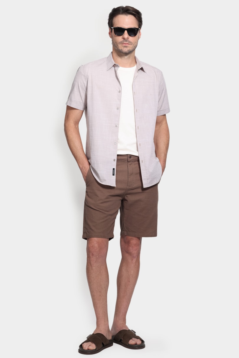 Camisa Manga Curta Slim Flame Bay Caqui