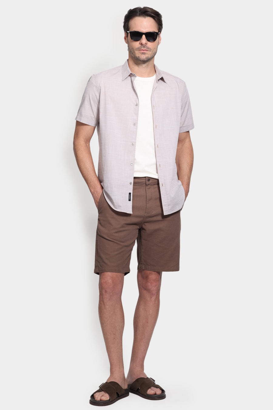 Camisa Manga Curta Slim Flame Bay Caqui — foto 2 de 6