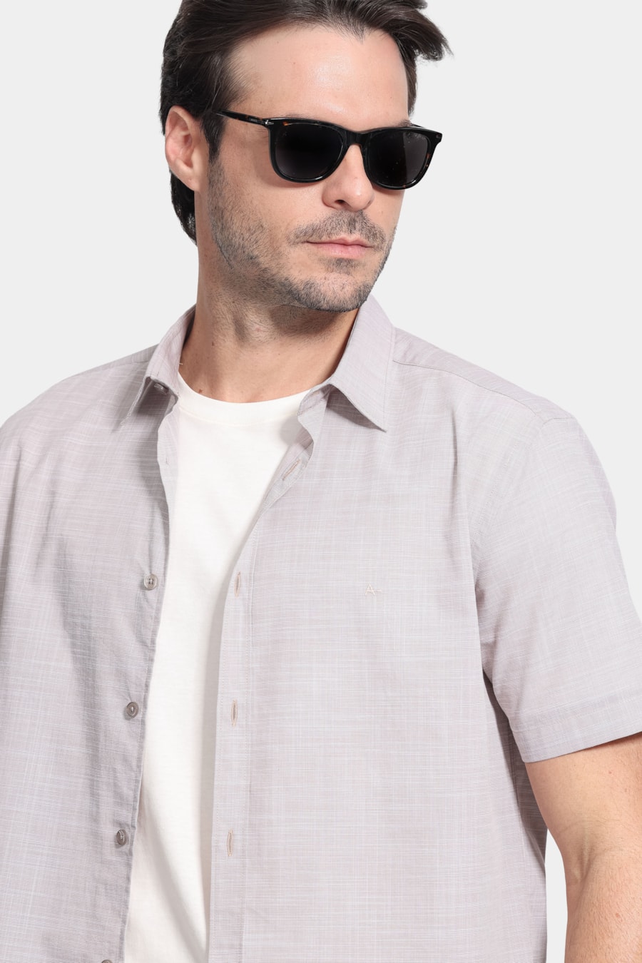 Camisa Manga Curta Slim Flame Bay Caqui — foto 3 de 6