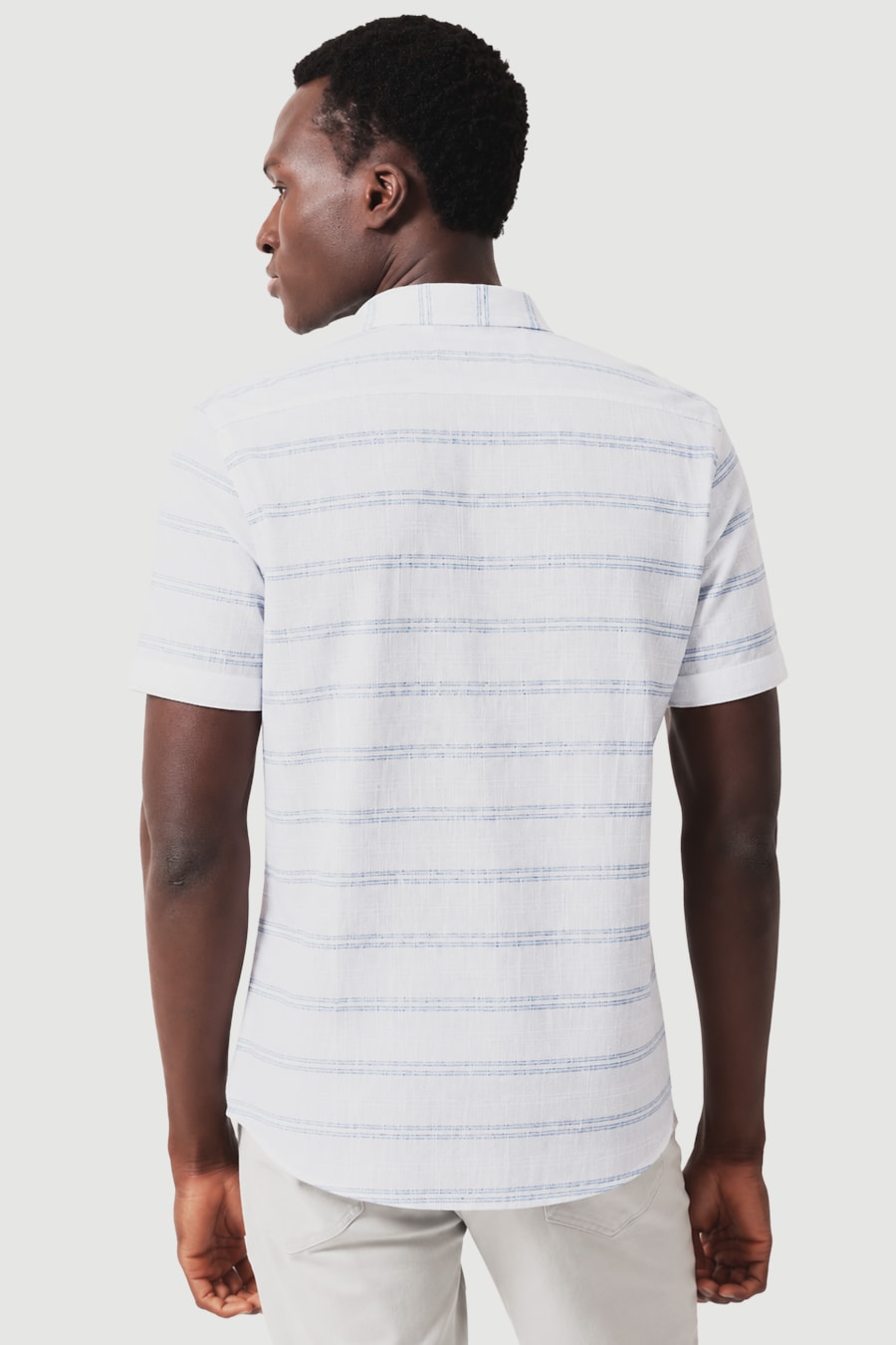 Camisa Manga Curta Slim Flamê Listrado Branco Com Azul — foto 4 de 5