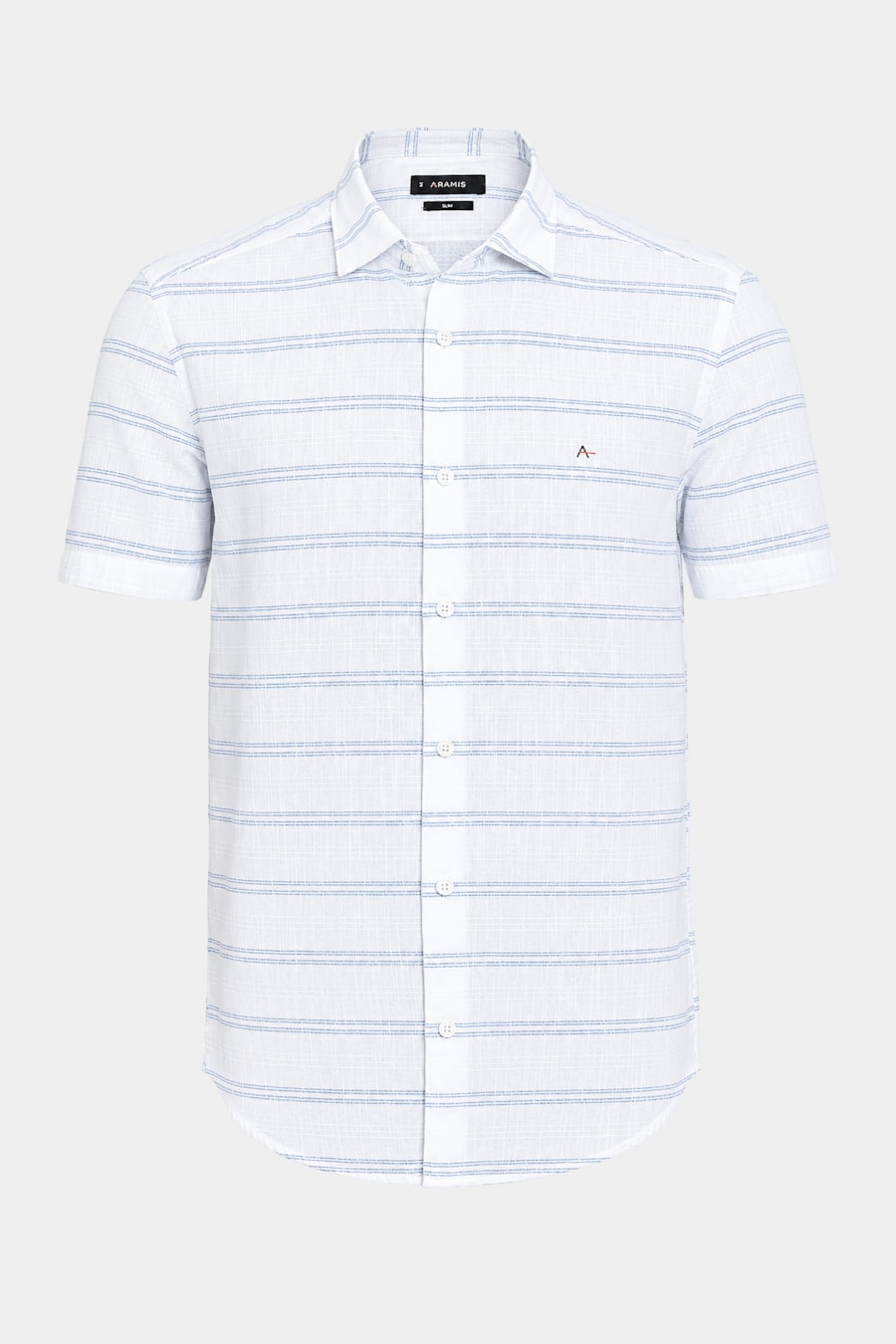 Camisa Manga Curta Slim Flamê Listrado Branco Com Azul — foto 5 de 5