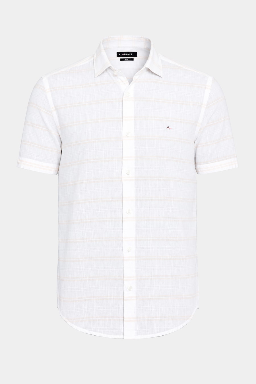 Camisa Manga Curta Slim Flamê Listrado Branco Com Cáqui — foto 5 de 5