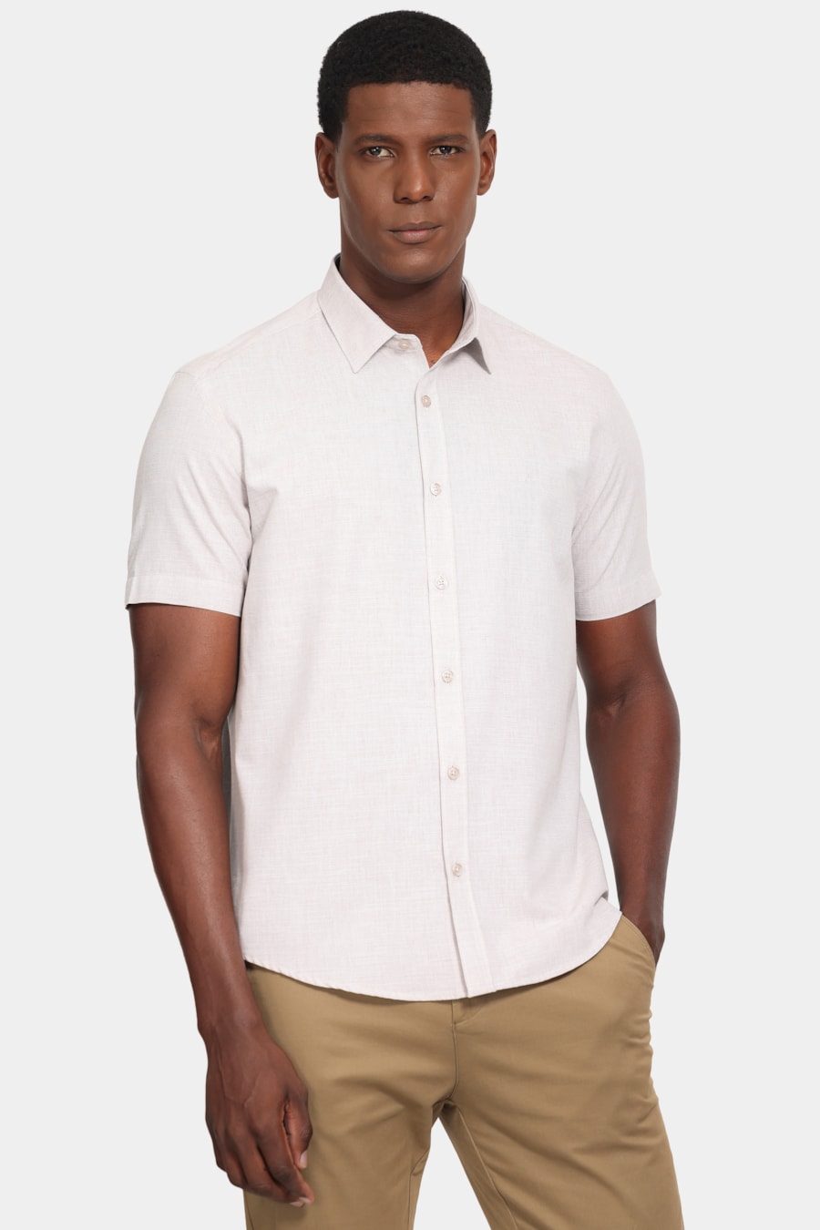 Camisa Manga Curta Slim Flame Soft Areia — foto 1 de 6