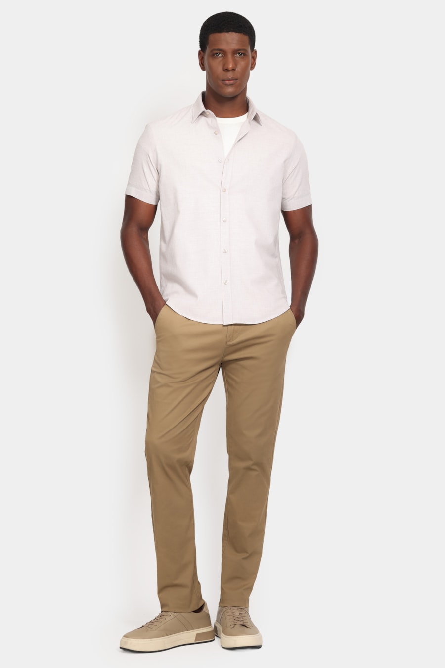 Camisa Manga Curta Slim Flame Soft Areia — foto 2 de 6