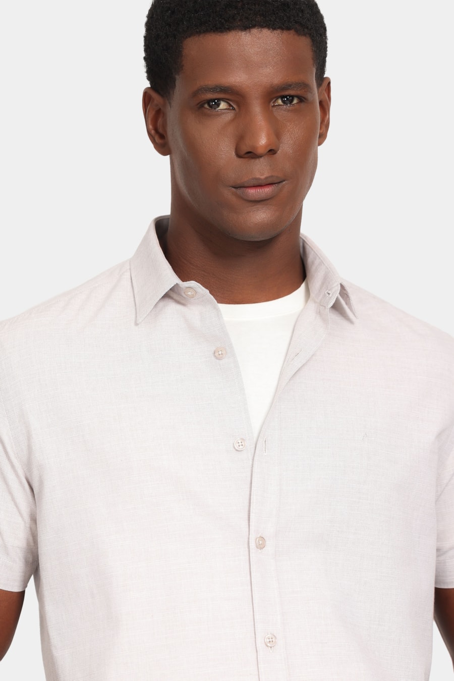 Camisa Manga Curta Slim Flame Soft Areia — foto 3 de 6