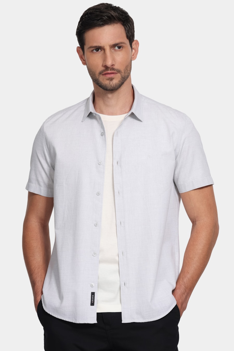 Camisa Manga Curta Slim Flame Soft Cinza — foto 1 de 6