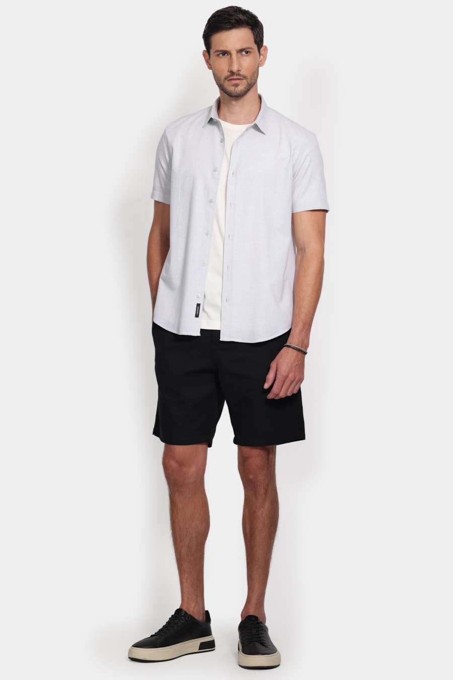 Camisa Manga Curta Slim Flame Soft Cinza — foto 2 de 6