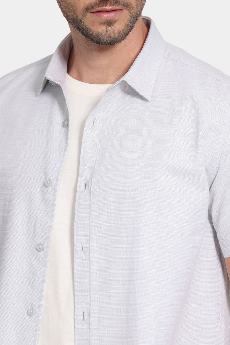 Camisa Manga Curta Slim Flame Soft Cinza — foto 3 de 6