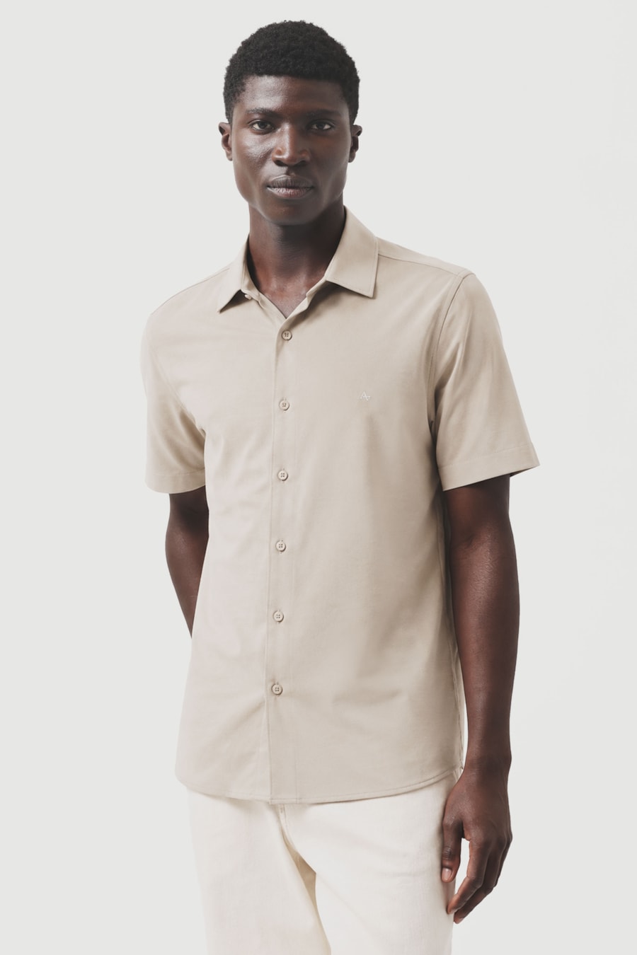 Camisa Manga Curta Slim Fresh Bambu Areia — foto 1 de 6