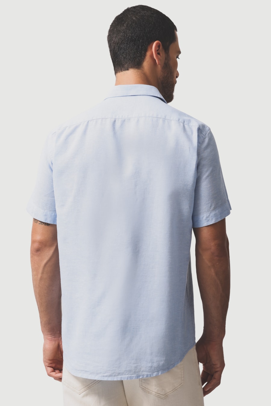 Camisa Manga Curta Slim Linho Algodao Surat Azul — foto 4 de 6