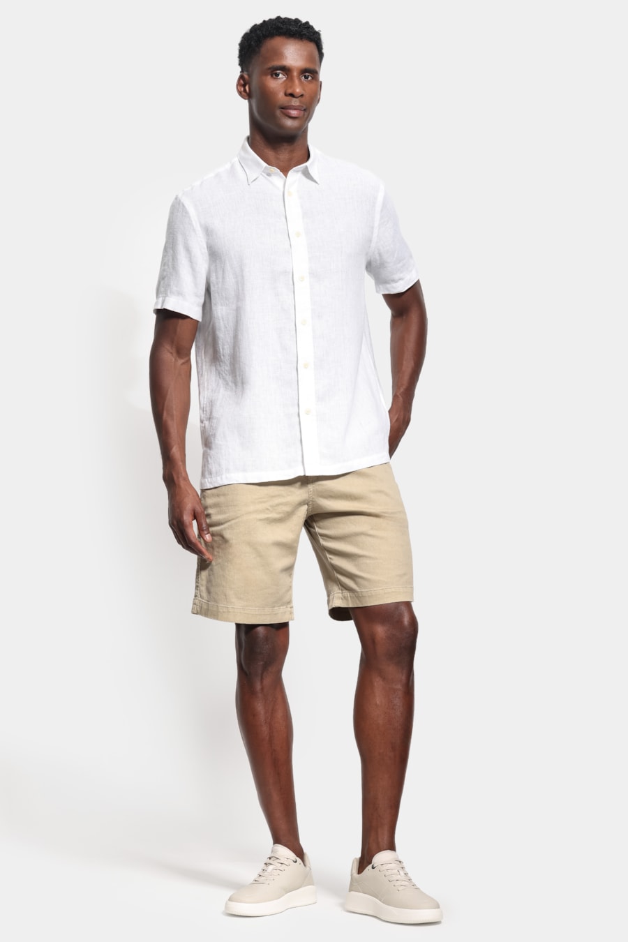 Camisa Manga Curta Slim Linho Malta Branco — foto 2 de 6