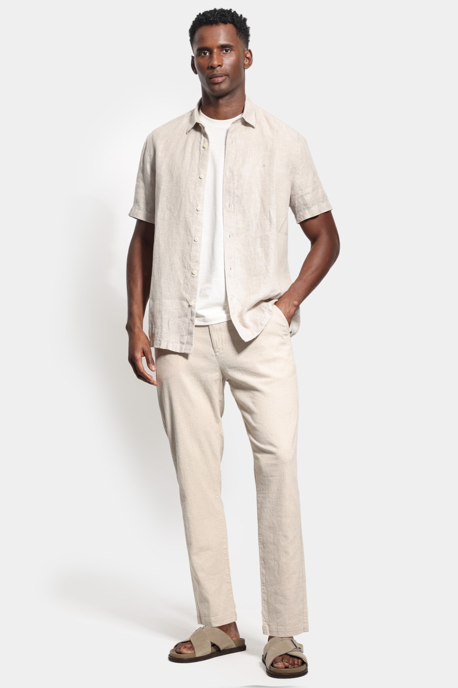 Camisa Manga Curta Slim Linho Malta Natural — foto 3 de 6