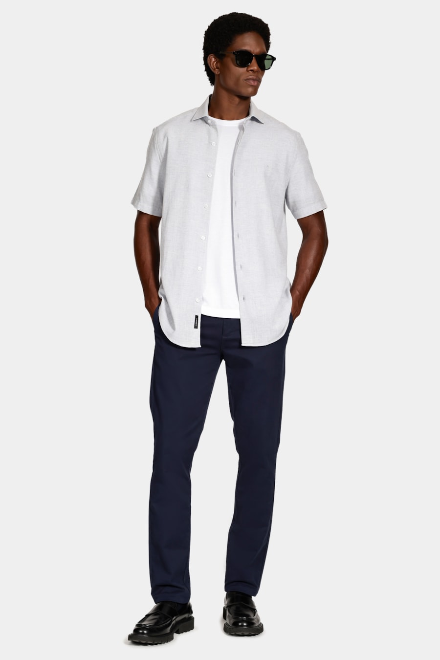 Camisa Manga Curta Slim Linho Mescla Azul — foto 2 de 6