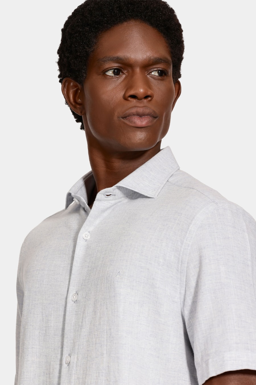 Camisa Manga Curta Slim Linho Mescla Azul — foto 3 de 6