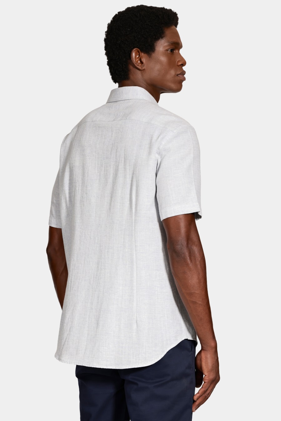Camisa Manga Curta Slim Linho Mescla Azul — foto 4 de 6