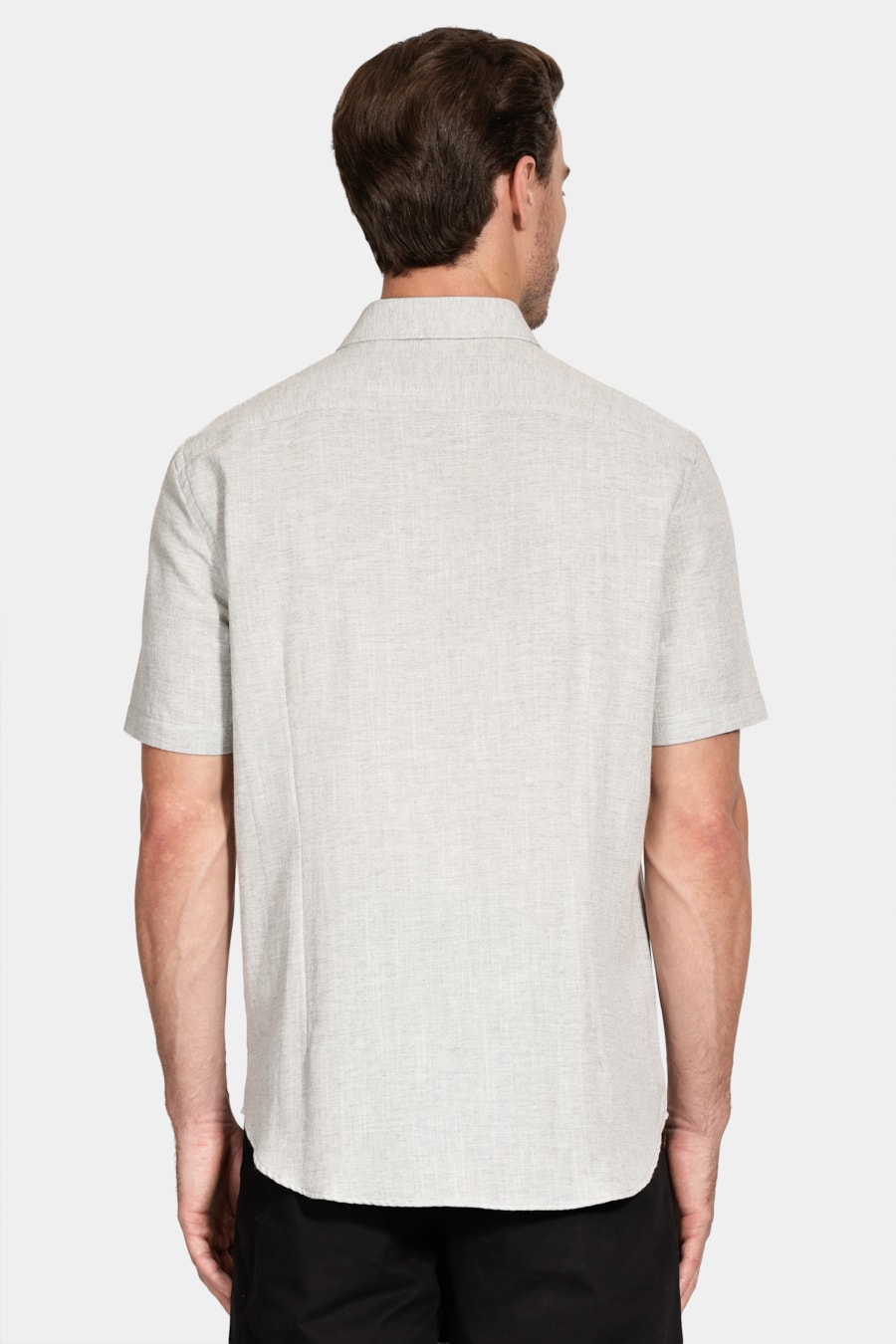 Camisa Manga Curta Slim Linho Mescla Cinza — foto 4 de 6
