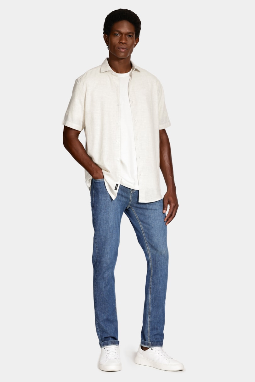 Camisa Manga Curta Slim Linho Mescla Natural