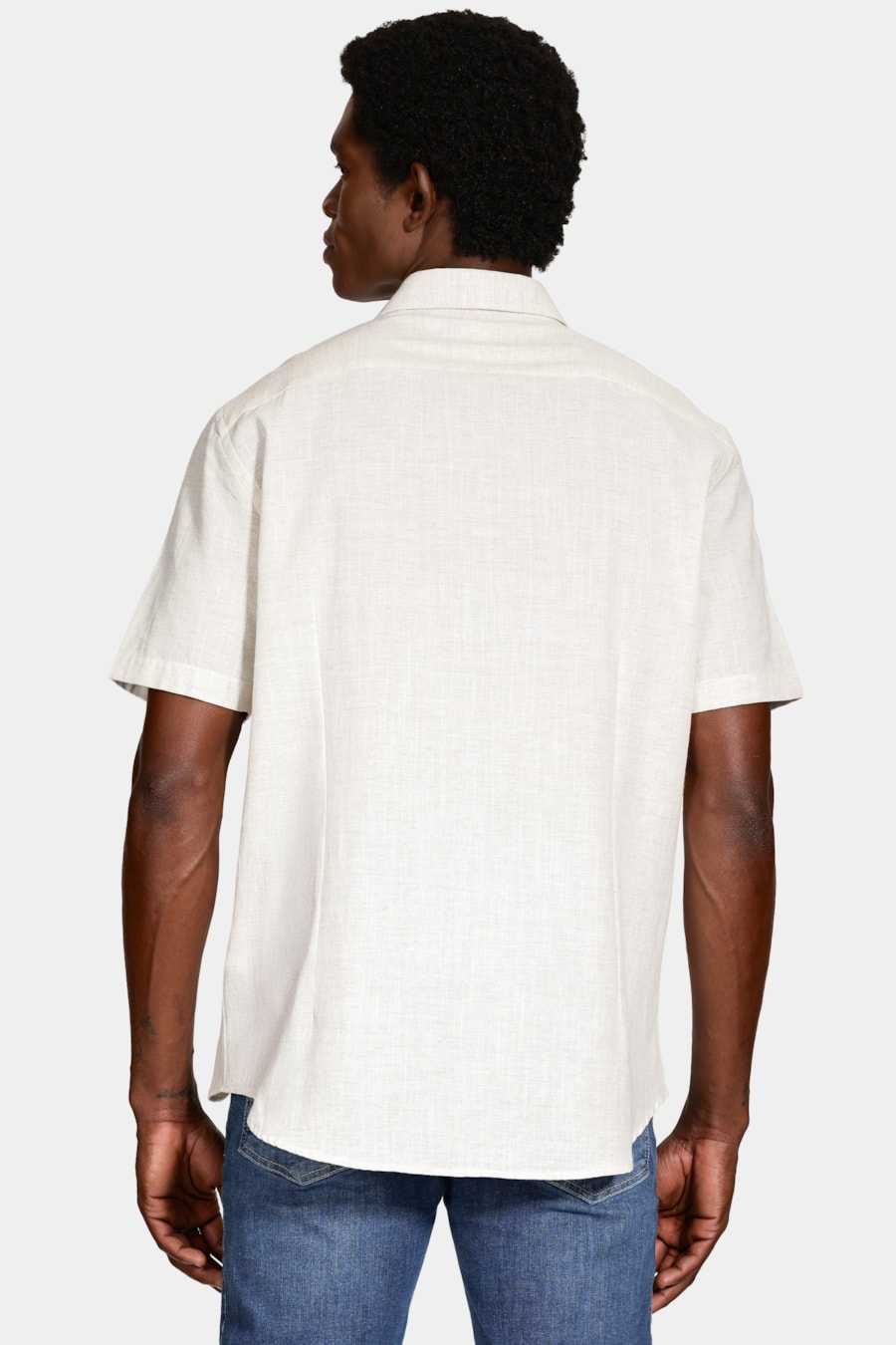 Camisa Manga Curta Slim Linho Mescla Natural — foto 4 de 6