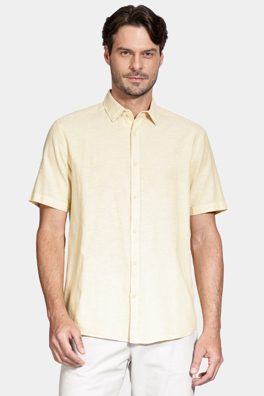 Camisa Manga Curta Slim Linho Surat Amarelo — foto 1 de 6