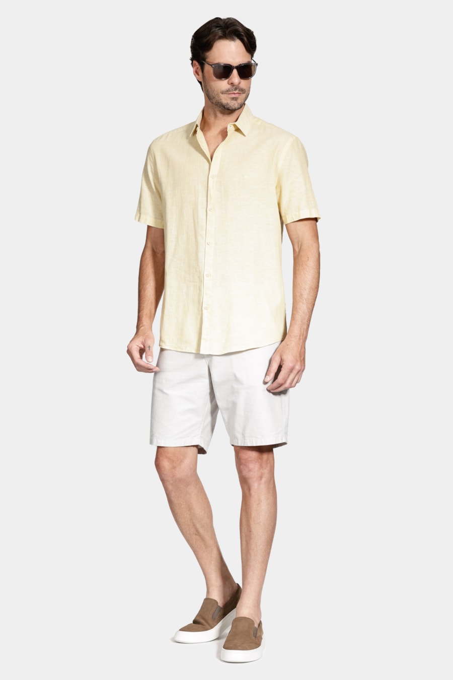 Camisa Manga Curta Slim Linho Surat Amarelo — foto 2 de 6