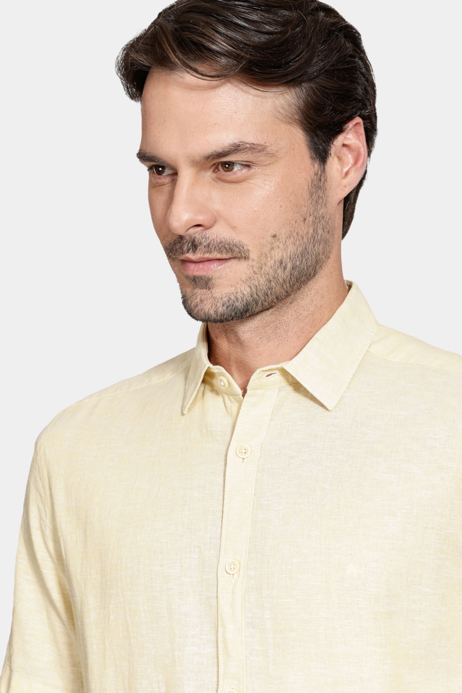 Camisa Manga Curta Slim Linho Surat Amarelo — foto 3 de 6