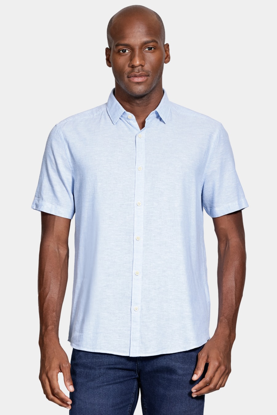 Camisa Manga Curta Slim Linho Surat Azul — foto 1 de 5