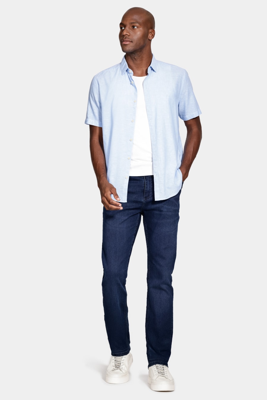 Camisa Manga Curta Slim Linho Surat Azul — foto 2 de 5