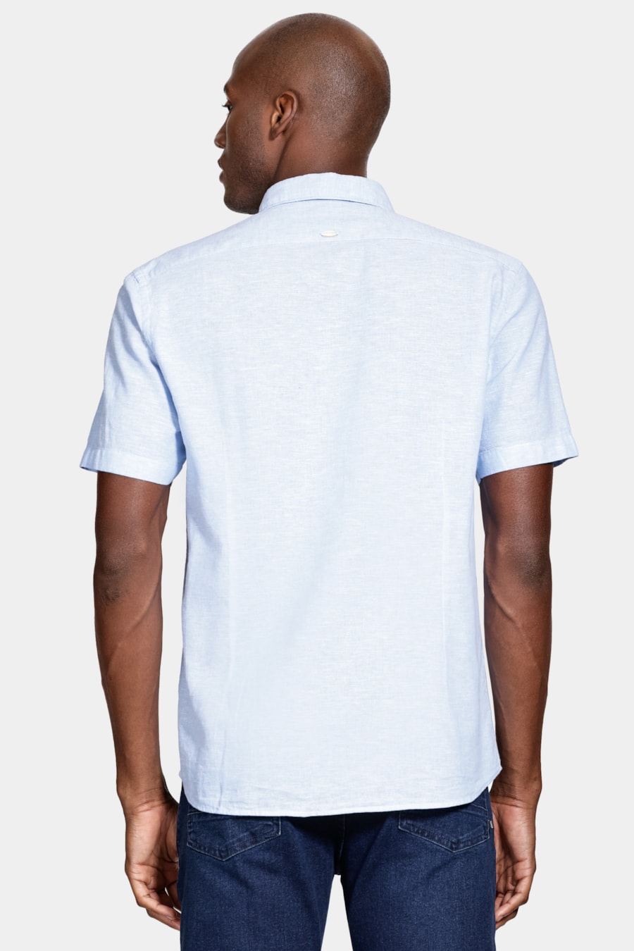 Camisa Manga Curta Slim Linho Surat Azul — foto 4 de 5