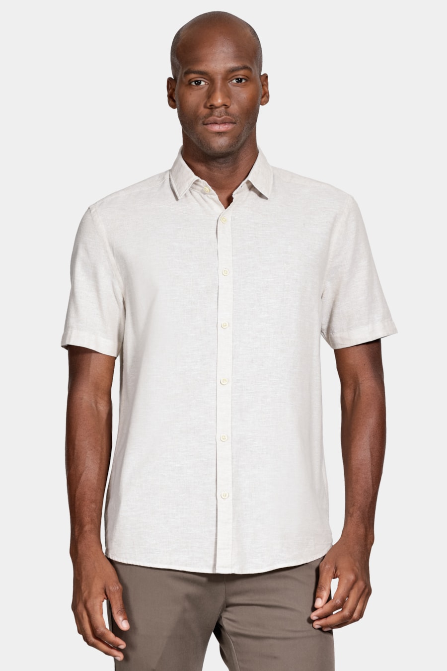 Camisa Manga Curta Slim Linho Surat Caqui — foto 1 de 6