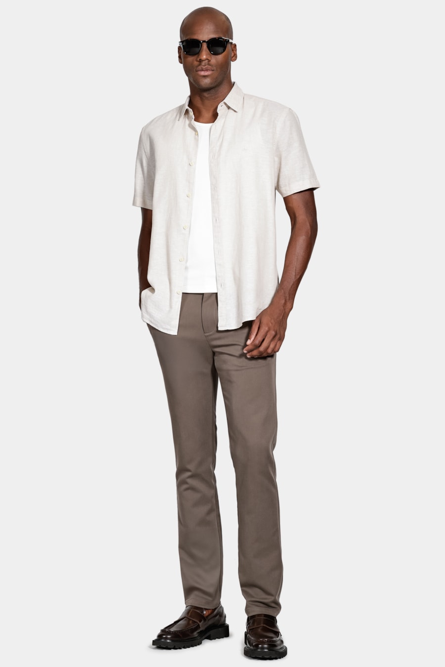 Camisa Manga Curta Slim Linho Surat Caqui — foto 2 de 6